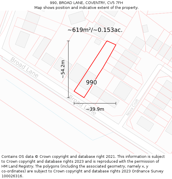 990, BROAD LANE, COVENTRY, CV5 7FH: Plot and title map