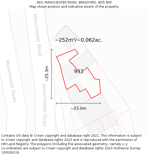 993, MANCHESTER ROAD, BRADFORD, BD5 8NF: Plot and title map