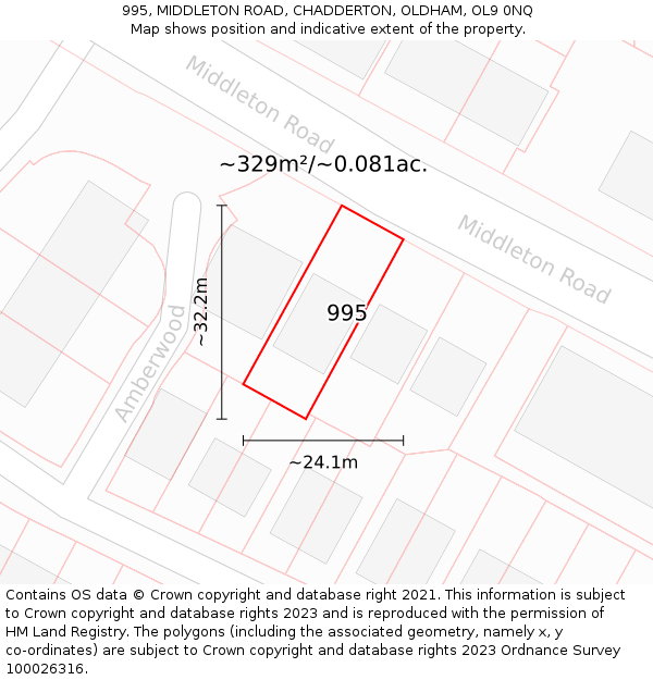 995, MIDDLETON ROAD, CHADDERTON, OLDHAM, OL9 0NQ: Plot and title map