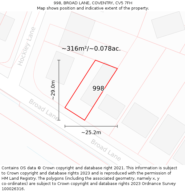 998, BROAD LANE, COVENTRY, CV5 7FH: Plot and title map