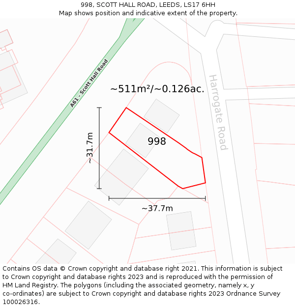 998, SCOTT HALL ROAD, LEEDS, LS17 6HH: Plot and title map