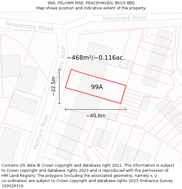 99A, PELHAM RISE, PEACEHAVEN, BN10 8BD: Plot and title map