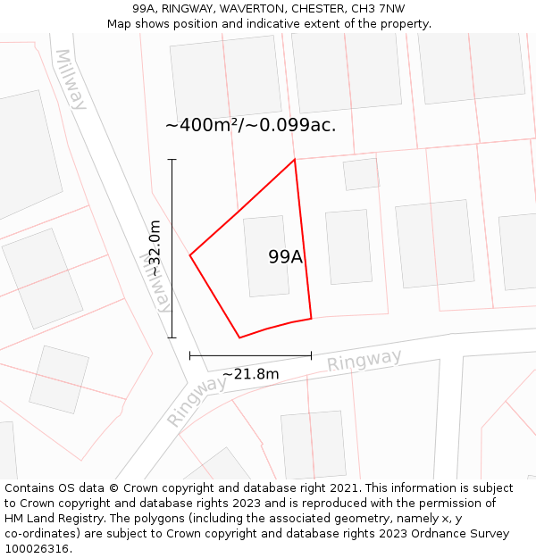 99A, RINGWAY, WAVERTON, CHESTER, CH3 7NW: Plot and title map