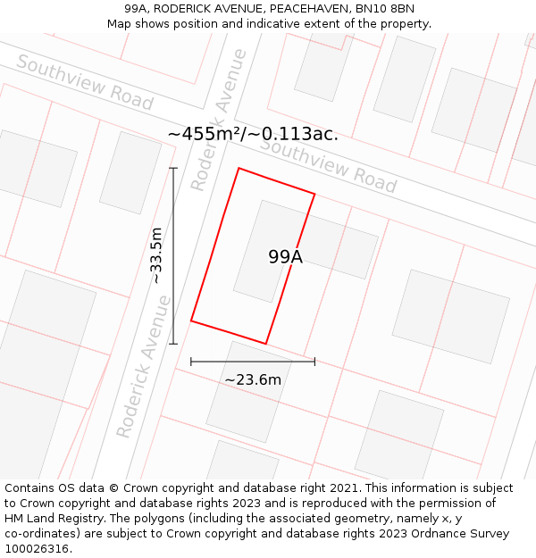 99A, RODERICK AVENUE, PEACEHAVEN, BN10 8BN: Plot and title map