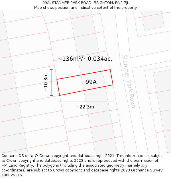 99A, STANMER PARK ROAD, BRIGHTON, BN1 7JL: Plot and title map