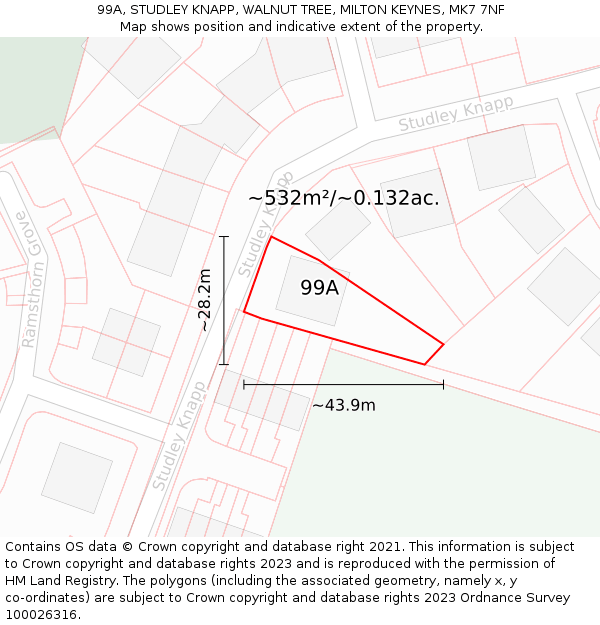 99A, STUDLEY KNAPP, WALNUT TREE, MILTON KEYNES, MK7 7NF: Plot and title map