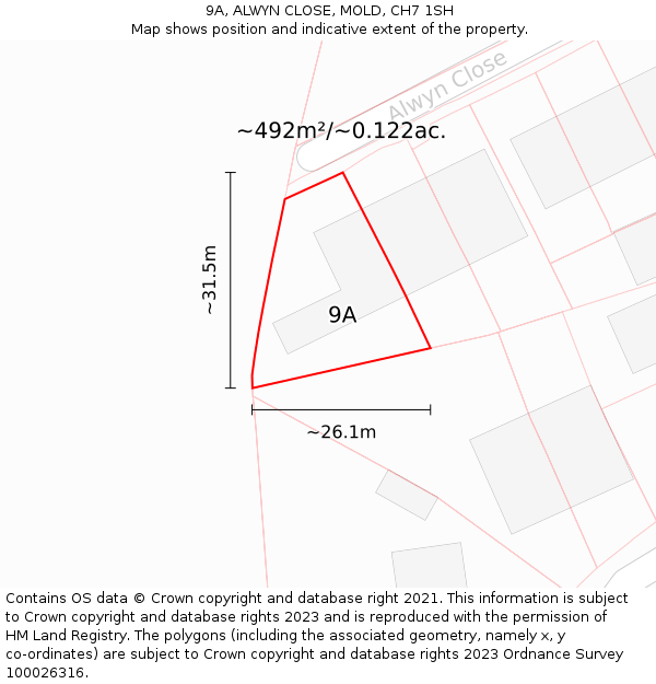 9A, ALWYN CLOSE, MOLD, CH7 1SH: Plot and title map