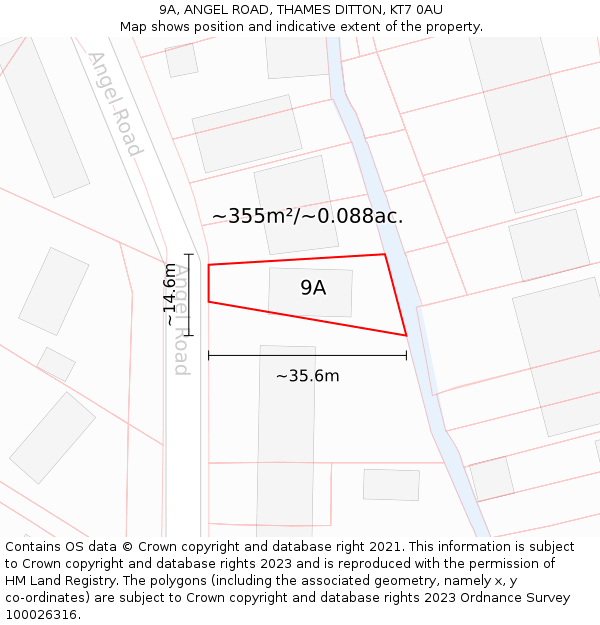 9A, ANGEL ROAD, THAMES DITTON, KT7 0AU: Plot and title map