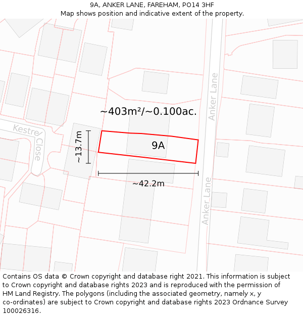 9A, ANKER LANE, FAREHAM, PO14 3HF: Plot and title map