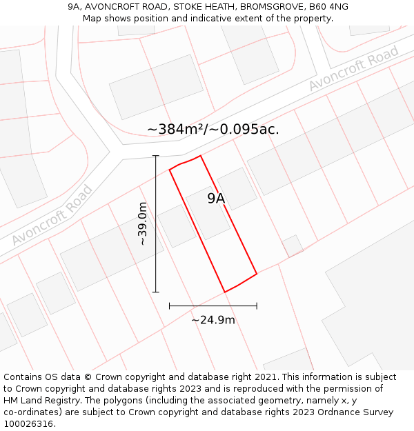 9A, AVONCROFT ROAD, STOKE HEATH, BROMSGROVE, B60 4NG: Plot and title map