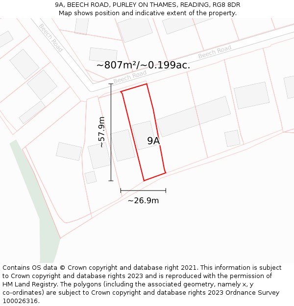 9A, BEECH ROAD, PURLEY ON THAMES, READING, RG8 8DR: Plot and title map