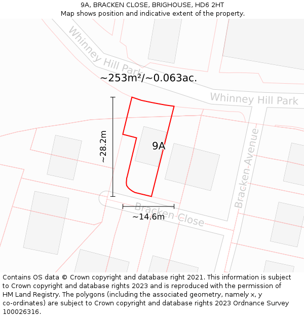 9A, BRACKEN CLOSE, BRIGHOUSE, HD6 2HT: Plot and title map