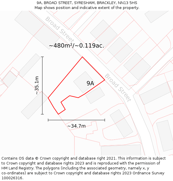 9A, BROAD STREET, SYRESHAM, BRACKLEY, NN13 5HS: Plot and title map