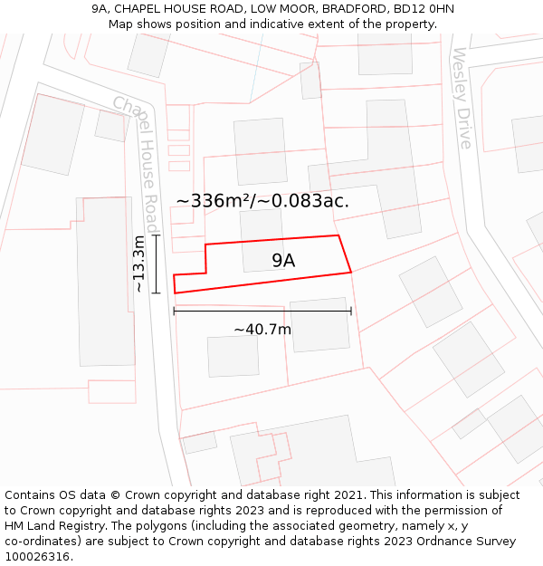 9A, CHAPEL HOUSE ROAD, LOW MOOR, BRADFORD, BD12 0HN: Plot and title map