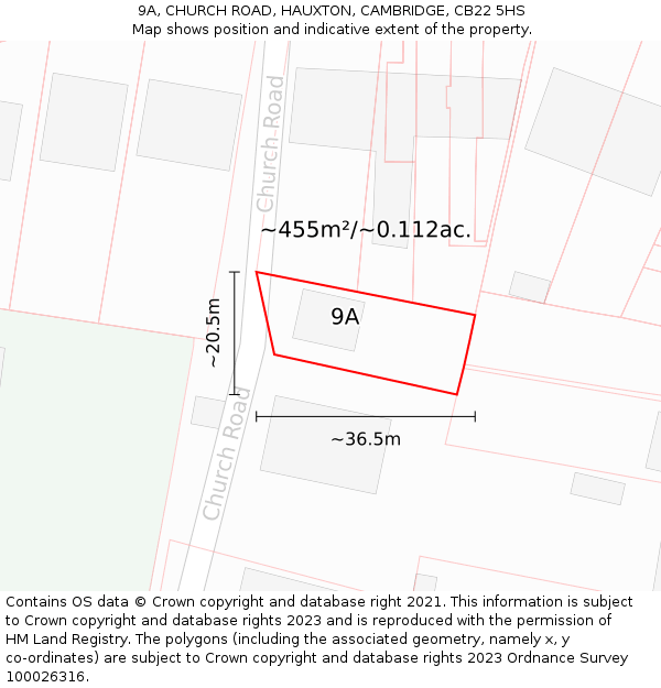 9A, CHURCH ROAD, HAUXTON, CAMBRIDGE, CB22 5HS: Plot and title map
