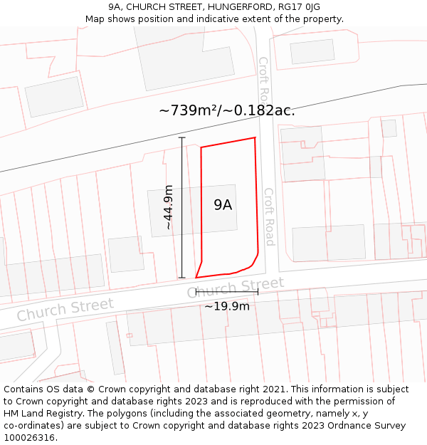 9A, CHURCH STREET, HUNGERFORD, RG17 0JG: Plot and title map