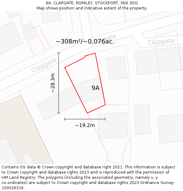 9A, CLAPGATE, ROMILEY, STOCKPORT, SK6 3DG: Plot and title map