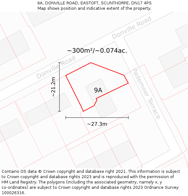 9A, DONVILLE ROAD, EASTOFT, SCUNTHORPE, DN17 4PS: Plot and title map