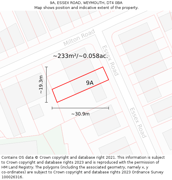 9A, ESSEX ROAD, WEYMOUTH, DT4 0BA: Plot and title map