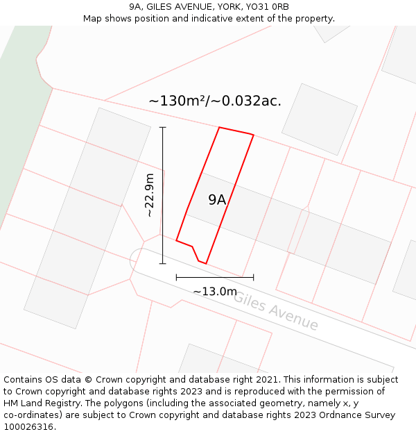 9A, GILES AVENUE, YORK, YO31 0RB: Plot and title map