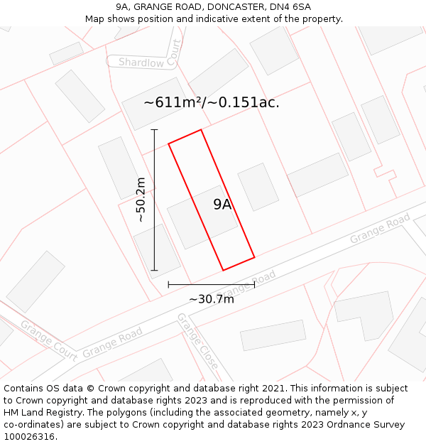 9A, GRANGE ROAD, DONCASTER, DN4 6SA: Plot and title map