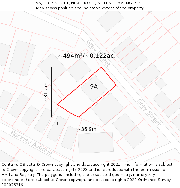 9A, GREY STREET, NEWTHORPE, NOTTINGHAM, NG16 2EF: Plot and title map