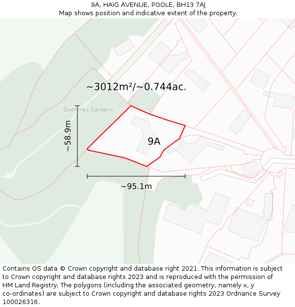 9A, HAIG AVENUE, POOLE, BH13 7AJ: Plot and title map