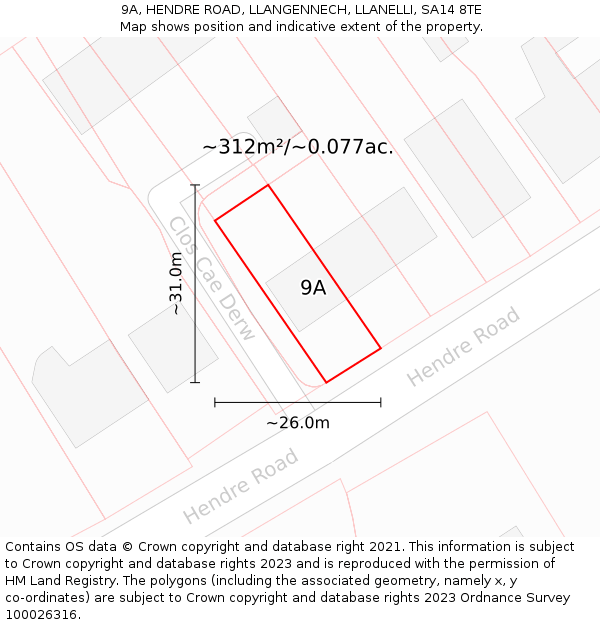 9A, HENDRE ROAD, LLANGENNECH, LLANELLI, SA14 8TE: Plot and title map