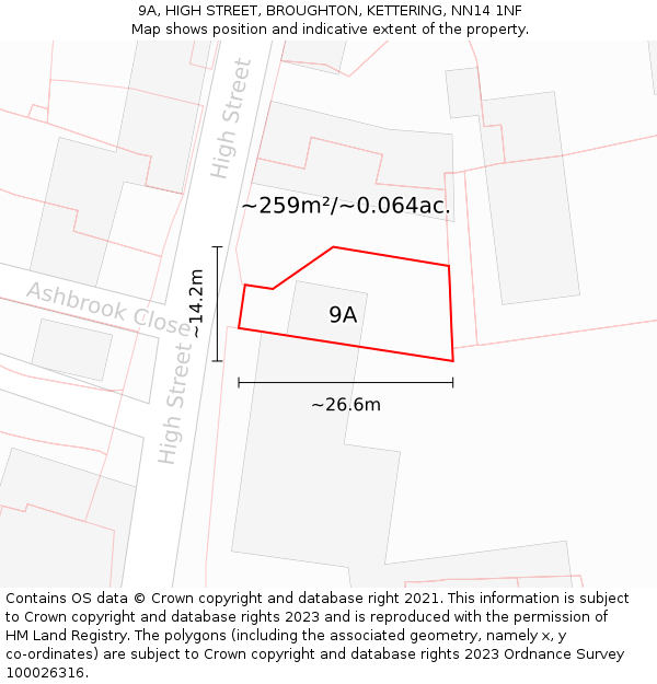 9A, HIGH STREET, BROUGHTON, KETTERING, NN14 1NF: Plot and title map