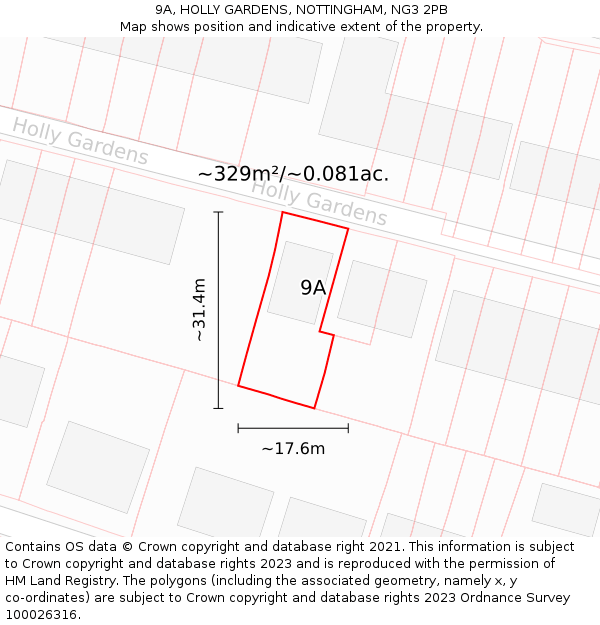 9A, HOLLY GARDENS, NOTTINGHAM, NG3 2PB: Plot and title map