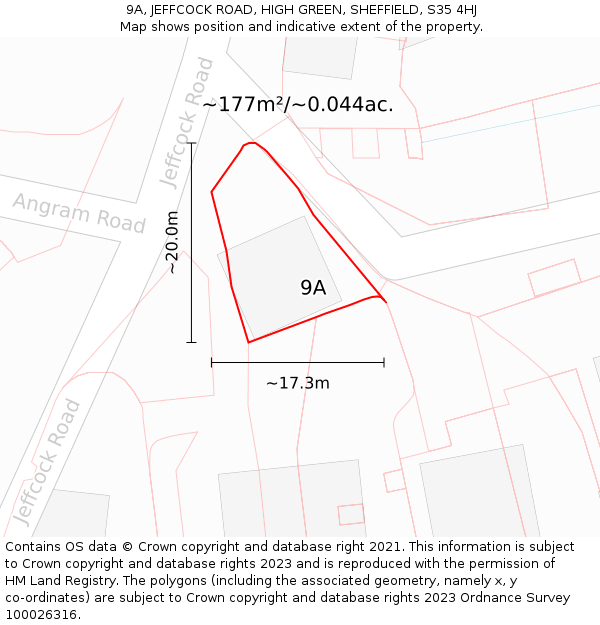 9A, JEFFCOCK ROAD, HIGH GREEN, SHEFFIELD, S35 4HJ: Plot and title map