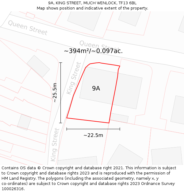 9A, KING STREET, MUCH WENLOCK, TF13 6BL: Plot and title map