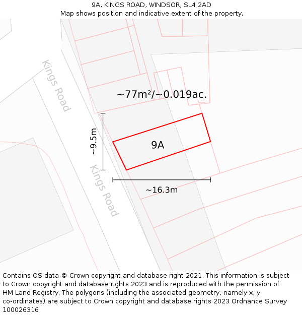 9A, KINGS ROAD, WINDSOR, SL4 2AD: Plot and title map