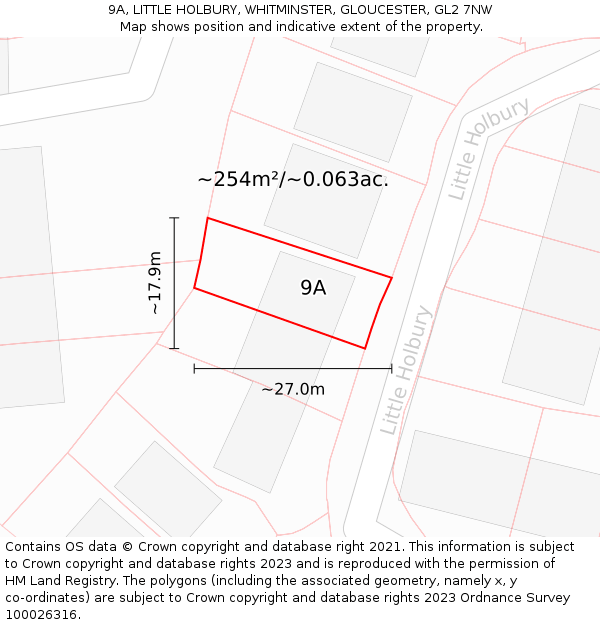 9A, LITTLE HOLBURY, WHITMINSTER, GLOUCESTER, GL2 7NW: Plot and title map