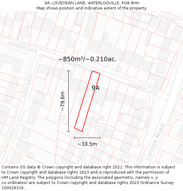 9A, LOVEDEAN LANE, WATERLOOVILLE, PO8 8HH: Plot and title map