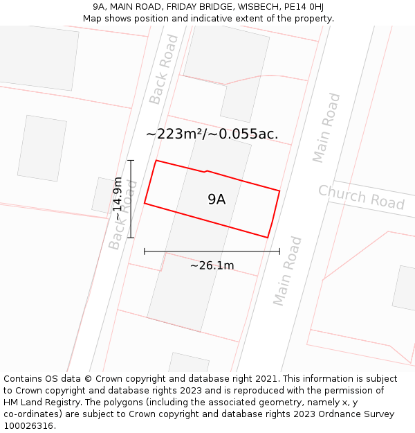 9A, MAIN ROAD, FRIDAY BRIDGE, WISBECH, PE14 0HJ: Plot and title map