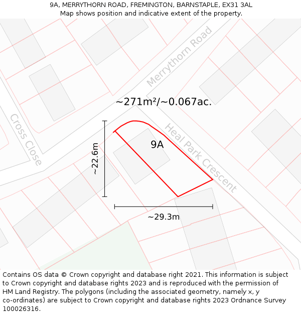 9A, MERRYTHORN ROAD, FREMINGTON, BARNSTAPLE, EX31 3AL: Plot and title map