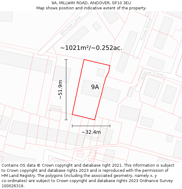 9A, MILLWAY ROAD, ANDOVER, SP10 3EU: Plot and title map