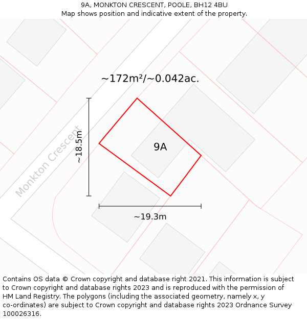 9A, MONKTON CRESCENT, POOLE, BH12 4BU: Plot and title map