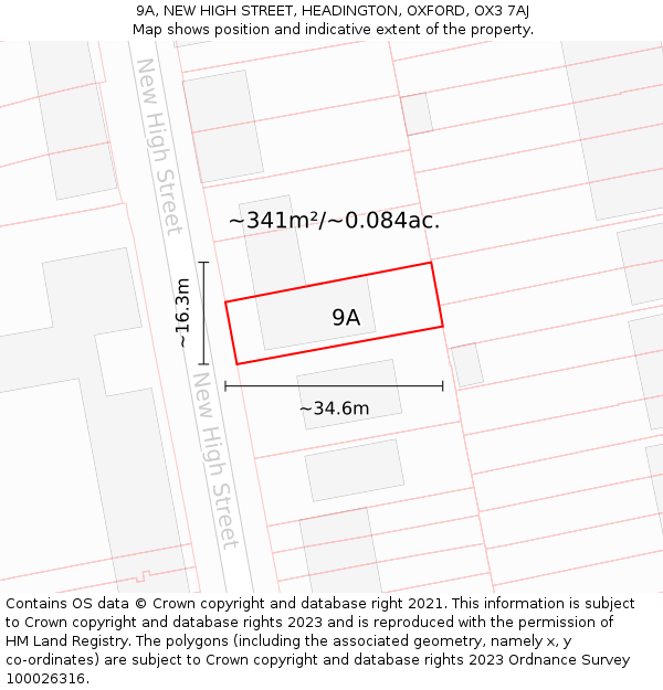 9A, NEW HIGH STREET, HEADINGTON, OXFORD, OX3 7AJ: Plot and title map