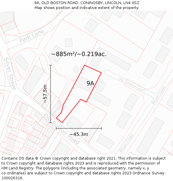 9A, OLD BOSTON ROAD, CONINGSBY, LINCOLN, LN4 4SZ: Plot and title map