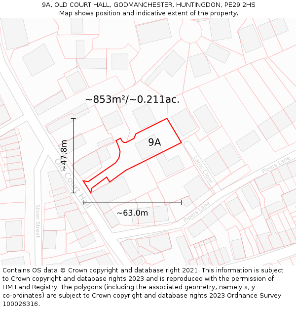 9A, OLD COURT HALL, GODMANCHESTER, HUNTINGDON, PE29 2HS: Plot and title map