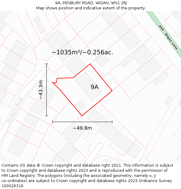 9A, PENBURY ROAD, WIGAN, WN1 2RJ: Plot and title map