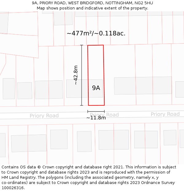 9A, PRIORY ROAD, WEST BRIDGFORD, NOTTINGHAM, NG2 5HU: Plot and title map