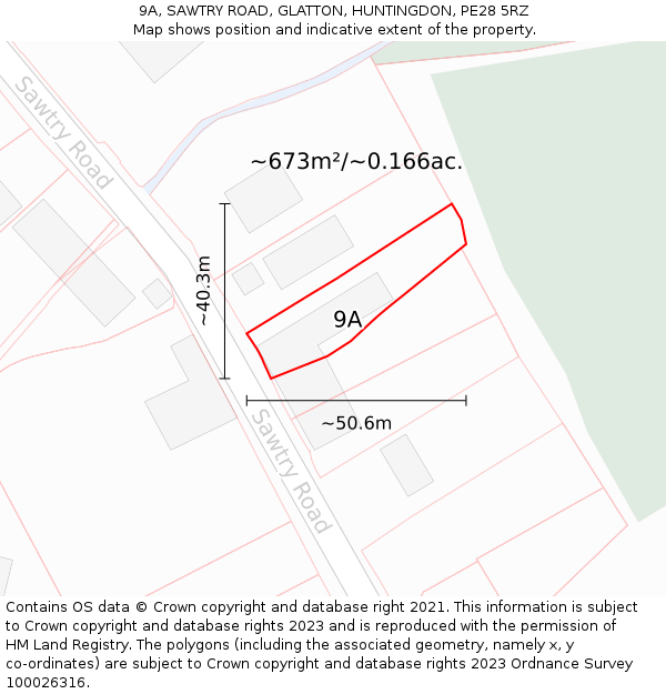 9A, SAWTRY ROAD, GLATTON, HUNTINGDON, PE28 5RZ: Plot and title map