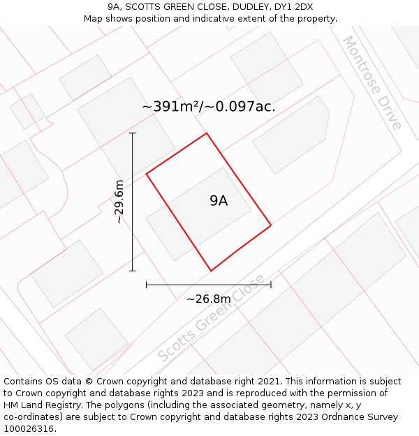 9A, SCOTTS GREEN CLOSE, DUDLEY, DY1 2DX: Plot and title map