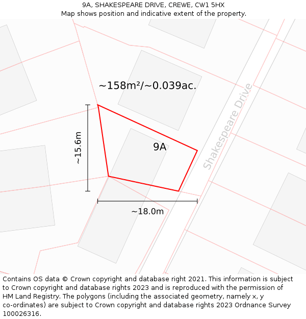 9A, SHAKESPEARE DRIVE, CREWE, CW1 5HX: Plot and title map