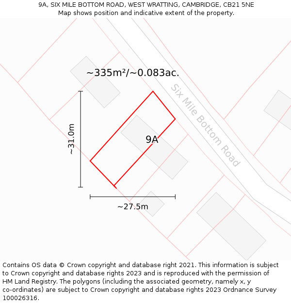 9A, SIX MILE BOTTOM ROAD, WEST WRATTING, CAMBRIDGE, CB21 5NE: Plot and title map