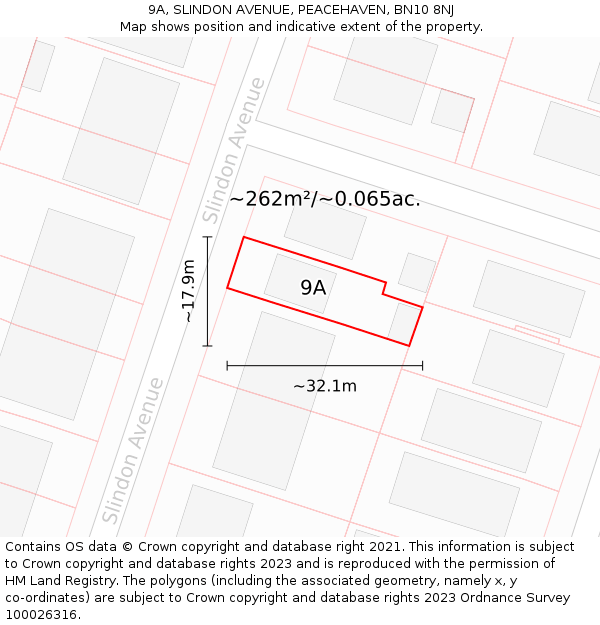 9A, SLINDON AVENUE, PEACEHAVEN, BN10 8NJ: Plot and title map