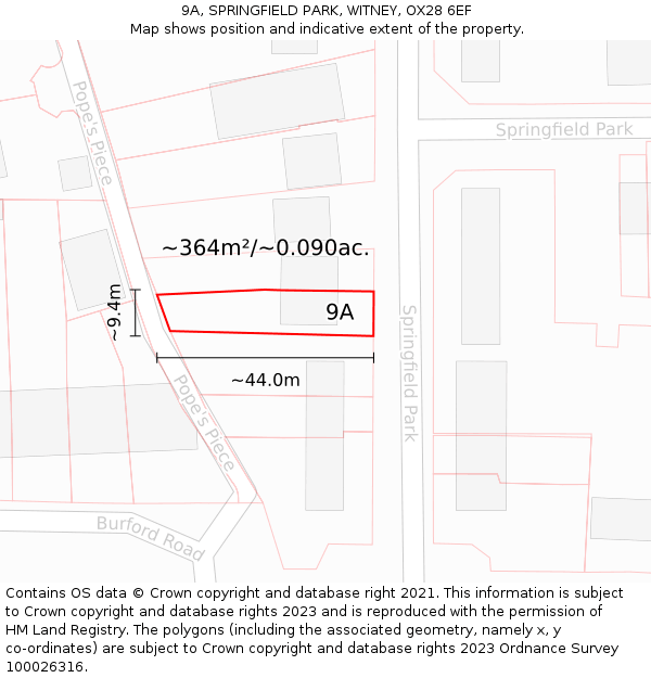 9A, SPRINGFIELD PARK, WITNEY, OX28 6EF: Plot and title map